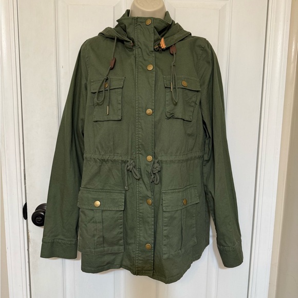 41 Hawthorn Jackets & Blazers - Chaplin Essential Olive Hooded Anorak Cargo Jacket Utility Military Cotton L